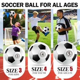 jiaonun 6 Pack Soccer Balls Size 3 Classic Black and White Soccer Ball Bulk for Kids, Youth and Adults, Indoor & Outdoor with Pump