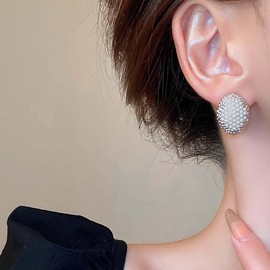 Inilbran Boho Pearl Earrings Vintage Pearl Cluster Earrings Tiny Pearl Earrings Oval Pearl Earrings Geometric Statement Earrings Jewellery for Women (Gold), Zinc, No Gemstone