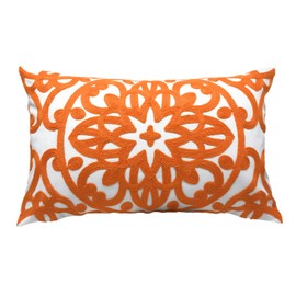 Alysheer Embroidered Lumbar Decorative Throw Pillow Cover 12"x 20", Classic Boho Mandala Embroidery Pattern Cotton Rectangular Cushion Case for Sofa Couch Living Room Bedroom (Bright Orange)