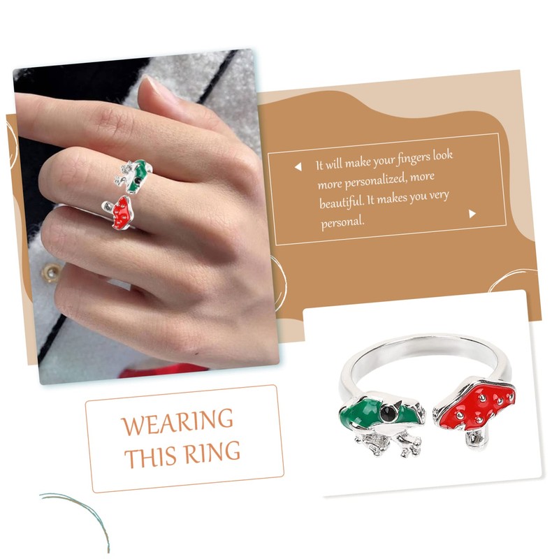 Healeved Mushroom Frog Adjustable Ring Unique Aesthetic Jewelry for Women