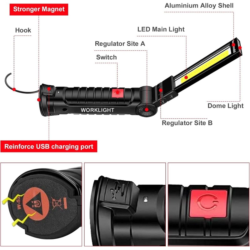 LED Work Light with Magnetic Base and Hanging Hook,360°Rotate &5