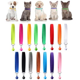 15 Pcs Puppy Collars for Litter Assorted Colors Adjustable Whelping Collars with Bell for Puppy Soft Puppy ID Collars for Newborn Dog Kittens Pet Cat, 7.87 Inch