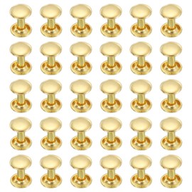 sourcing map 100 Sets Double Cap Leather Rivets, 8x10mm Round Cap Metal Studs Rivets for Leather Craft Repair DIY Purse Belts Bags Shoes, Gold