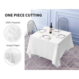 Surmente Square Tablecloth for Square or Round Tables 100% Polyester 52x52 Inch Table Cloth for Weddings, Banquets, or Restaurants (White)