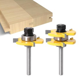 Router Bit Set, KATSU 45 Degree Lock Mitre Router Bit Groove Cutter + 6.35 mm Shank Tongue Shank and Groove Cutter Set 3 Teeth in Wood Cutter for Woodworking 133305
