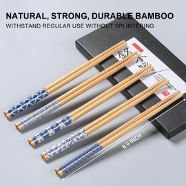 Hiware 10 Pairs Reusable Bamboo Chopsticks, Japanese Style Natural Bamboo Wooden Chopstick Classic Style Chop Stick 8.8 Inch