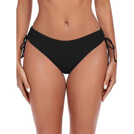 Ocean Blues Women's Black Mid Waisted Bikini Bottom Drawstring Bathing Suit Size Small