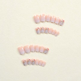 Short Square Fake Nails Christmas Press on Nails Snowman with Glitter Design Ombre False Nails Cute Xmas Nails Acrylic Artificial Nails Glue on Nails Stick on Nails for Women Holiday Manicure 24Pcs