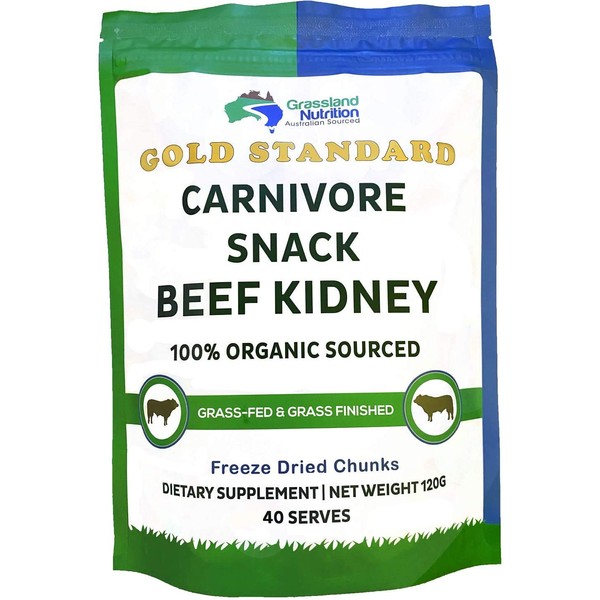 Grassland Nutrition Organic Kidney Freeze Dried Chunks (High in Selenium, B12, DAO) — Supports Kidney, Urinary, Thyroid, Histamine Health (120g)
