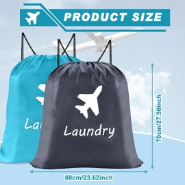 Pack of 2 Travel Laundry Bags, Foldable Travel Organiser Bag, Washable Drawstring Laundry Bag with Nylon Shoulder Strap, Travel Dirty Laundry Bag for Warehouse, House Accessories, 28 x 24 Inches