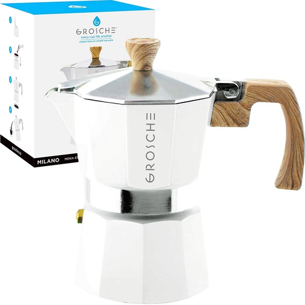 GROSCHE MILANO Grosch Makinetta Direct Fire Type Espresso Makinetta Espresso Machine, Mocha Pot (3 Cups, White)