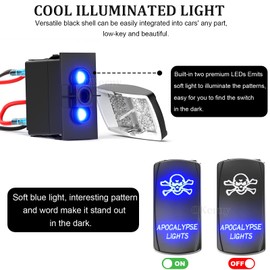 Laser Etched Rocker Switch Apocalypse Lights LED Lights, ON/Off SPST 5Pin, 12V/24V, for Cars, Trucks, Marine, ATV, RV (S45-APO)