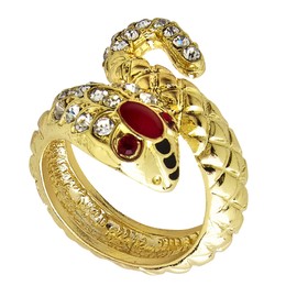 "GOLD SNAKE RING WITH STRASS & REDGEM EYES" -