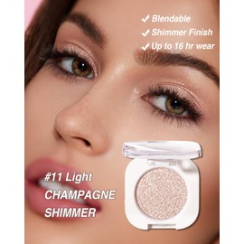 Enfuntins Single Shimmer Eyeshadow, High Pigment, Crease-Proof & Buildable, Long-Lasting Sparkle Pressed Eye Makeup (11# Pearl Champagne)
