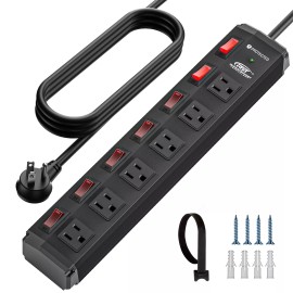 CRST 6 Outlet Metal Power Strip-Individual Switches, Surge Protector Power Strip