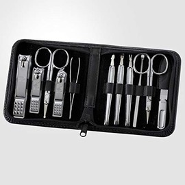 Korean Nail Clippers! World No. 1. Three Seven (777) Premium Quality Gift Travel Manicure Grooming Kit Nail Clipper Set (11 PCs, 810), Made in Korea, Since 1975 (Silver-Black Case)