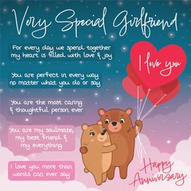 Hunts England - Girlfriend Anniversary Card - Starry Night - Cute Bears - Verse Anniversary Card For Girlfriend - Cute Poem Girlfriend Anniversary Card - Romantic Happy Anniversary Girlfriend Card