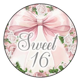 PartyMommy Sweet 16 Stickers Favors Labels tags 2.5" Round Coquette Pink Floral (12)