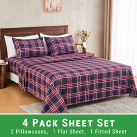 Gogreen 4PC Deep Pocket Queen Sheet Set Fit 16", Breathable Microfiber Soft Queen Size Sheet Set, Hotel Style Bed Sheet Set, Gift for Women, Men - Red Green Plaid