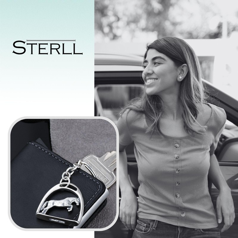 Sterll Solid Oxidised 925 Sterling Silver Key Pendant Horse Stirrups,,