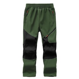 Buyboxs Youth Insulated Snowboard Pants Waterproof Winter Ski Pants Fleece Lined Windproof Softshell For Outdoor Skiing, Hiking, Elastic Waistband Military Green+Black-M