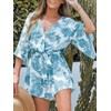 CUPSHE Women's Tropical Floral Leaf Print Belted Romper Mini Jumpsuit