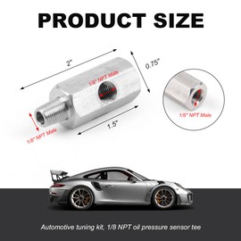 KVAEY 1/8 NPT Tee Oil Pressure Sensor Adapter, Stainless Steel Oil Pressure Sensor with 1/8 NPT Tee, Oil Pressure Gauge Fitting Turbo Supply Feed Line Connector for Cars SUVs Trucks