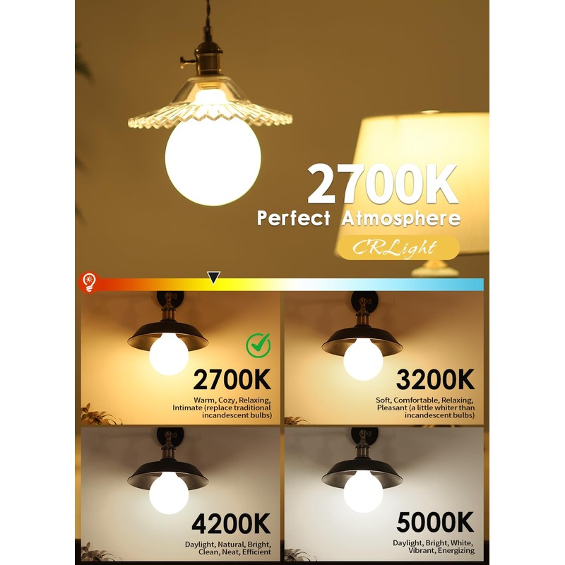 CRLight 5-inch 12W 2700K Opal Dimmable Warm White Large Globe