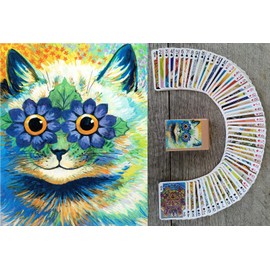 FLONZGIFT - Cartas de Juego de gatos psicodélicos (mazo de póquer 54 Cartas, Todas Diferentes) Arte único de gatos por Louis William Wain clásico Cards