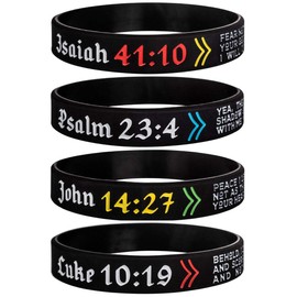 JOLLYINSPIRE Isaiah 41:10, Psalm 23:4, John 14:27, Luke 10:19 Inspirational Bible Verses Silicone Bracelets - Let Faith Bigger Than Fear - Motivational Wristband Gifts for Men Women (Unisex)