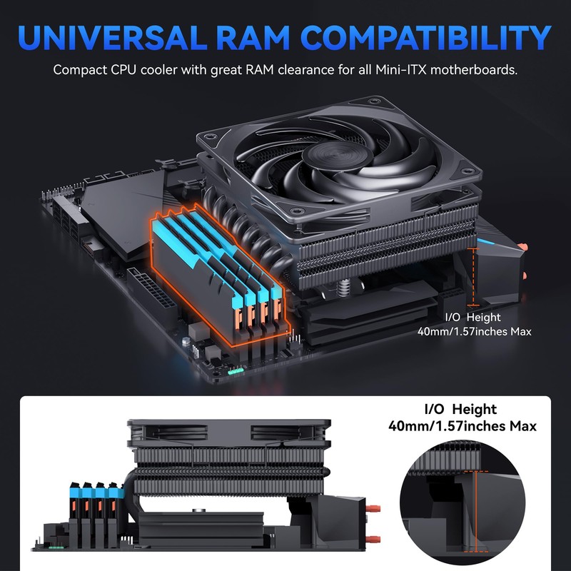 Low Profile CPU Cooler:75mm Height CPU Air Cooler 8 Heatpipes