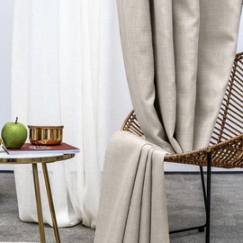 always4u 100% Blackout Linen Textured Curtains Burlap Casual Weave Thermal Insulated Drapes for Living Room Bedroom 2 Panels Natural 54 * 84 Inches