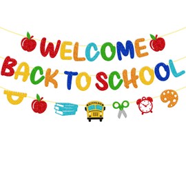 Welcome Back To School Banner First Day of School Welcome Decorations Kindergarten Preschool Kids Boys Girls Classroom Decor Glitter Party Supplies