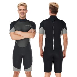 Lansru Shorty Wetsuits for Men - 2mm Upgraded CR Neoprene Wet Suit | UV Protection | Ideal Wet Suit for Men Cold Water Swimming| Back Zip for Surfing Snorkeling Diving Swimming