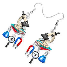 RAIDIN Acrylic Colorful Science Laboratory Microscope Teacher Dangle Earrings for Women Girls Biology Chemistry Teacher Appreciation Jewelry Gifts for Back to school (Microscope Earring)