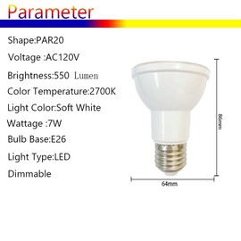 yayutelight 4-Pack PAR20 LED Bulbs, Flood Light CRI90 50W Equivalent 7W, Dimmable, 550 Lumens, E26 Base (2700K Soft White)