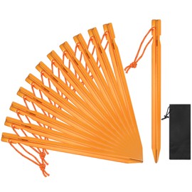TIXIPEM 7IN Tent Stakes [12PCS] - Aluminum Ground Pegs with Reflective Pull Ropes Use for Camping & Hammocks & Hiking - [Yellow] Camping Stakes with A Carrying Bag