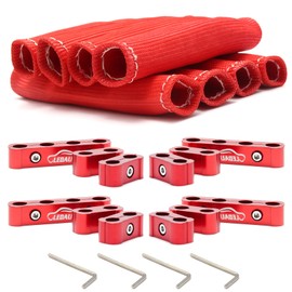 LEDAUT Red 8Cyl Spark Plug Heat Shield Protector and 12pc Engine Separator Insulating Fire Sleeve Wire Protector with Divider Suit for 8mm 9mm 10mm