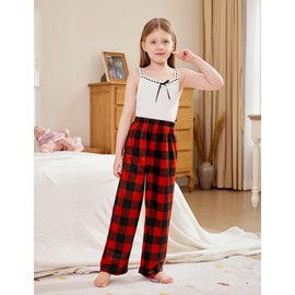 Arshiner Pajama Pants for Girls Long Sleep Plaid Pants Soft Lounge Pj Bottoms with Pockets Plaid-Red Black 10-11 Years