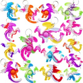 （Students Gift）24 Packs Bulk Dragon Raptor Backpack Mini Pop Rainbow Keychain fidgets Bubble Toys for Kids Children Classroom Students Gift from Teacher, Birthday Christmas party favors