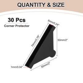 uxcell 30Pcs Triangle Glass Corner Protector, 0.24 x 2 Inch Plastic Glass Table Corner Protector Transport Corner Guard for Glass, Ceramics, Wood, and Steel(Rounded Corner, Black)