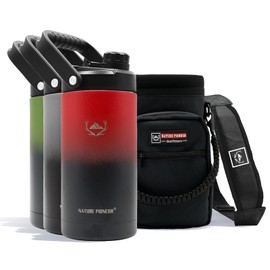 NATURE PIONEOR Insulated Water Bottles with Straw - 64 oz Stainless Steel Vacuum Wide Mouth Water Bottle with Holder/Carrier/Sleeve - Reusable 18/8 Food Grade Thermos Water Jug