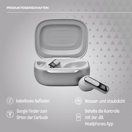 JBL Live Beam 3, Wireless Earbud-Kopfhörer mit Bluetooth, 48H Akkulaufzeit, True Adaptive Noise Cancelling und hochauflösendem Signature Sound, IP55 wasserfest, Closed-Back Stick Design, Silber