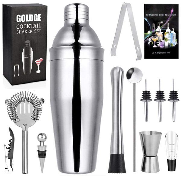 Goldge 12 Piece Cocktail Set Cocktail Shaker Cocktail Mixer Gift Set Bar Accessories 750 ml Stainless Steel Cocktail Shaker for Home Bar