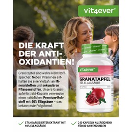 Granatapfel Extrakt - 240 vegane Kapseln - Natürlicher Premium Extrakt mit 40% Ellagsäure - Hochdosiert - Vegan