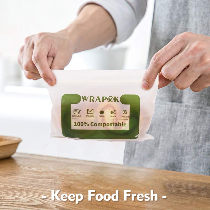WRAPOK 100% Compostable Snack Bags Small Biodegradable Freezer Sandwich Storage