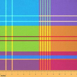 Plaid Fabric by The Yard, Madras Upholstery Fabric, Geometric Lines Decor Fabric, Colorful Square Indoor Outdoor Fabric, Clothing DIY Waterproof Fabric for Quilting Sewing, Multicolor, 1 Yard