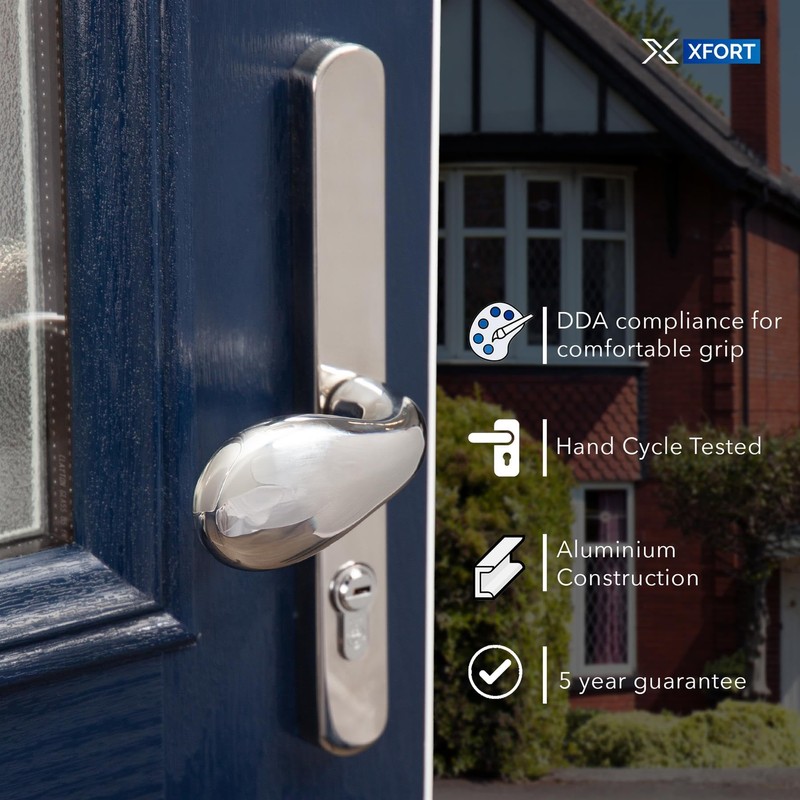 XFORT Uros Polished Chrome Offset UPVC Door Handle, (PZ 62/92mm,