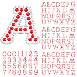 Towfed 107 Pcs 4 Sheets Pearl Self Adhesive Stickers 3 Sheets A-Z Glitter Rhinestone Letter Stickers and 1 Sheet 0-9 Glitter Number Stickers Bling Crystal Alphabet Sticker for DIY Crafts (Red+White)