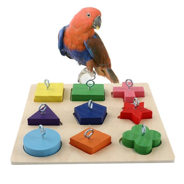 GUEDKIKL Bird Training Toys Puzzle Building Blocks Wooden Block Puzzle